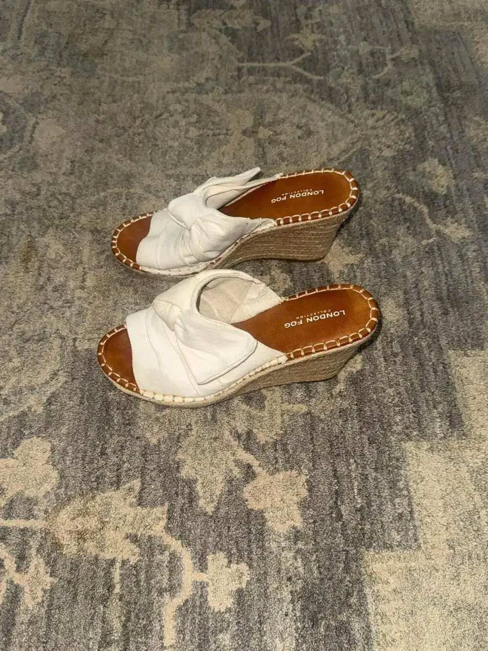 London Fog Collection White Canvas Knot Espadrille Wedge Sandals